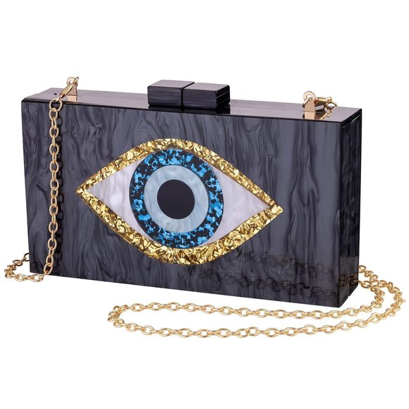 Clutch Purses -Evil Eye Acrylic Clutch Glitter Purse Evening Bag :[ - Picture 1 of 6